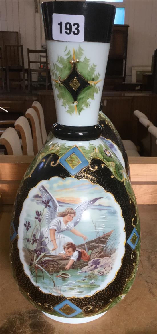 Pair of Victorian glass vases decorated with angels